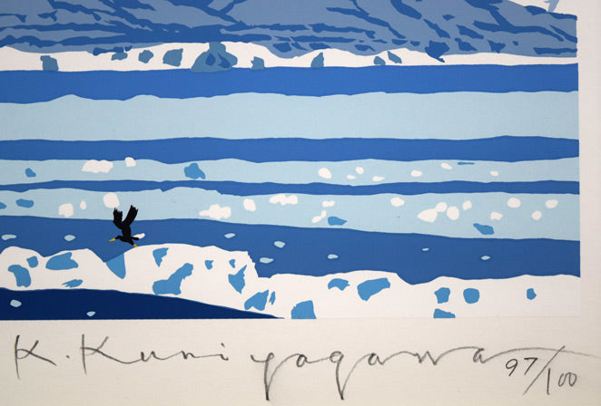 栗谷川健一「知床旅情(羅臼)」シルクスクリーン版画 本人直筆鉛筆サイン、限定番号(イメージ画像の為、変わる場合があります)