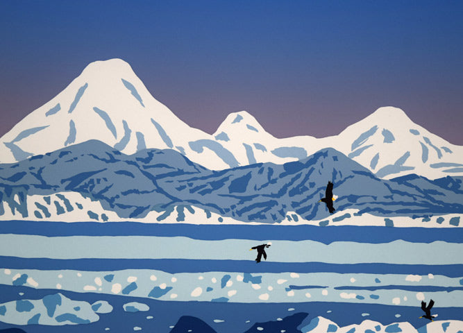 栗谷川健一「知床旅情(羅臼)」シルクスクリーン版画 拡大画像1