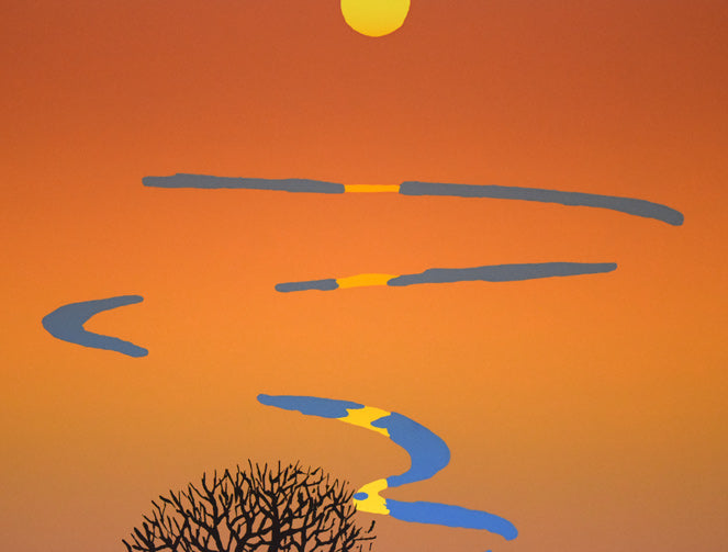 栗谷川健一「湿原暮色(釧路湿原)」シルクスクリーン版画 拡大画像1