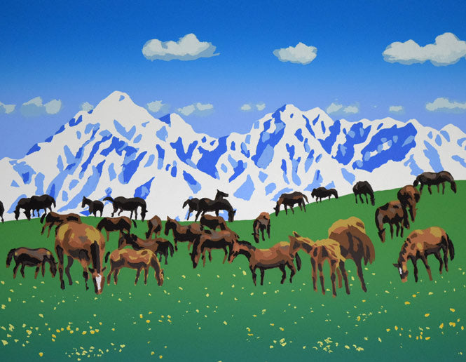 栗谷川健一「タンポポ咲く(日高)」シルクスクリーン版画 拡大画像1