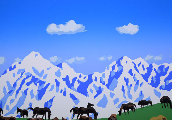 栗谷川健一「タンポポ咲く(日高)」シルクスクリーン版画 拡大画像2