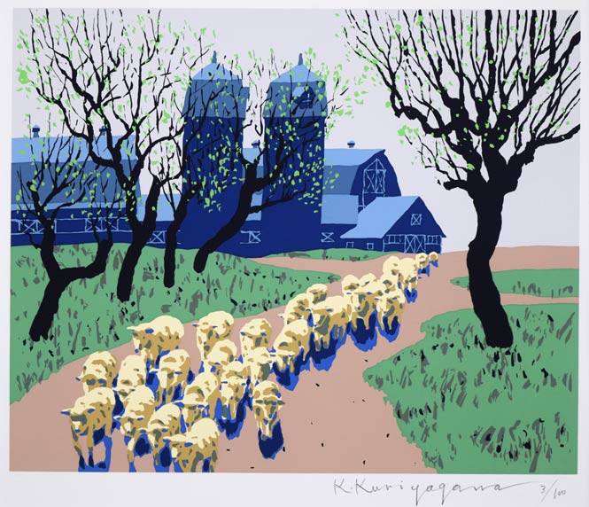 栗谷川健一「若葉よみがえる」シルクスクリーン版画 作品全体拡大画像