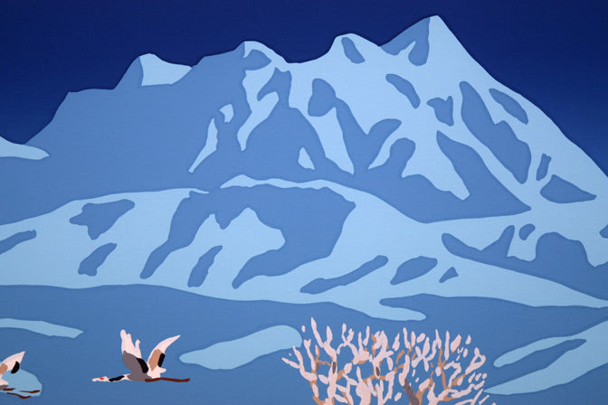 栗谷川健一「氷点下30度(阿寒丹頂の里)」シルクスクリーン版画 拡大画像1