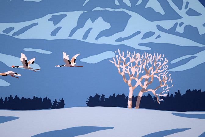 栗谷川健一「氷点下30度(阿寒丹頂の里)」シルクスクリーン版画 拡大画像3