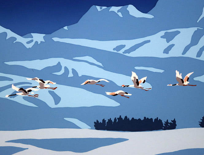 栗谷川健一「氷点下30度(阿寒丹頂の里)」シルクスクリーン版画 拡大画像2