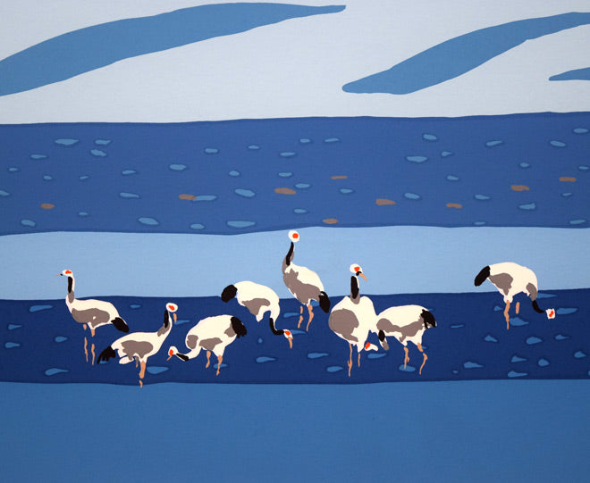 栗谷川健一「氷点下30度(阿寒丹頂の里)」シルクスクリーン版画 拡大画像5