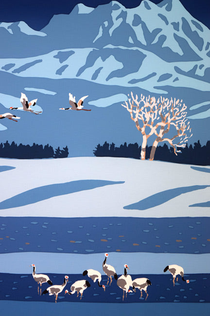 栗谷川健一「氷点下30度(阿寒丹頂の里)」シルクスクリーン版画 拡大画像6