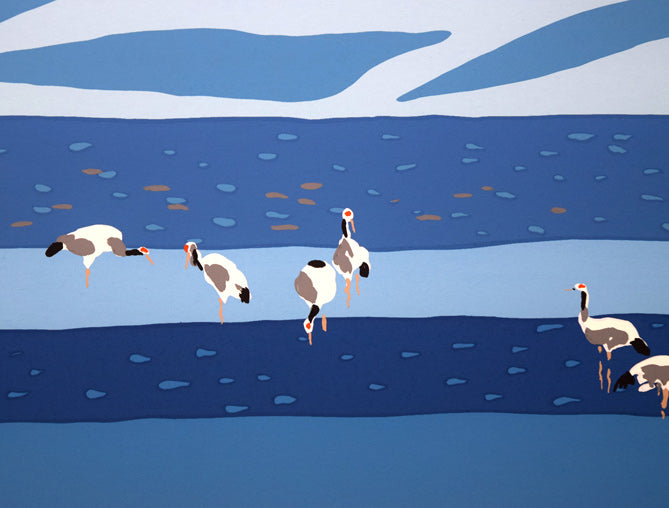 栗谷川健一「氷点下30度(阿寒丹頂の里)」シルクスクリーン版画 拡大画像4