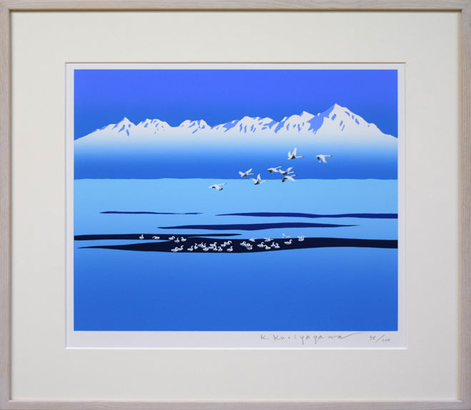 栗谷川健一「三つの白い世界(知床連峰)」シルクスクリーン版画