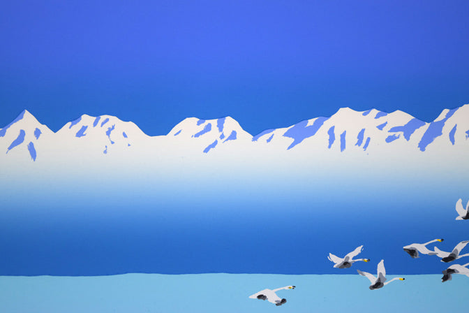 栗谷川健一「三つの白い世界(知床連峰)」シルクスクリーン版画 拡大画像1