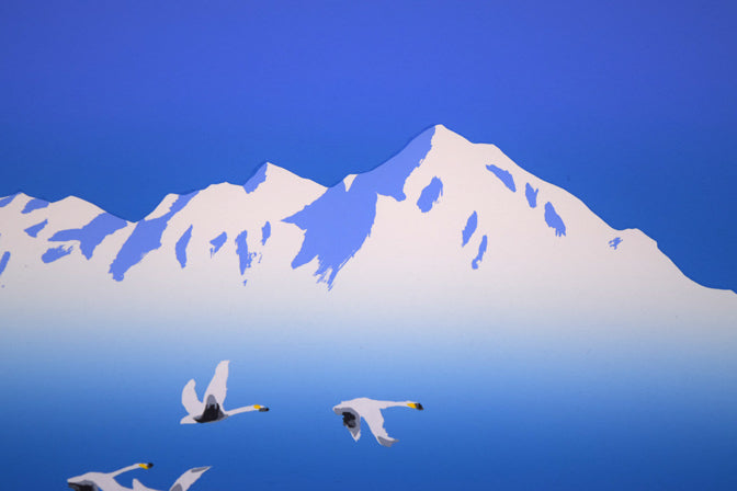 栗谷川健一「三つの白い世界(知床連峰)」シルクスクリーン版画 拡大画像2