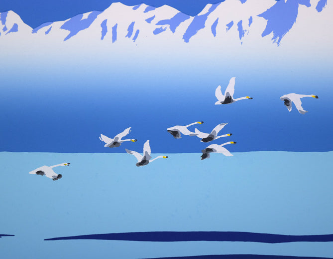 栗谷川健一「三つの白い世界(知床連峰)」シルクスクリーン版画 拡大画像3