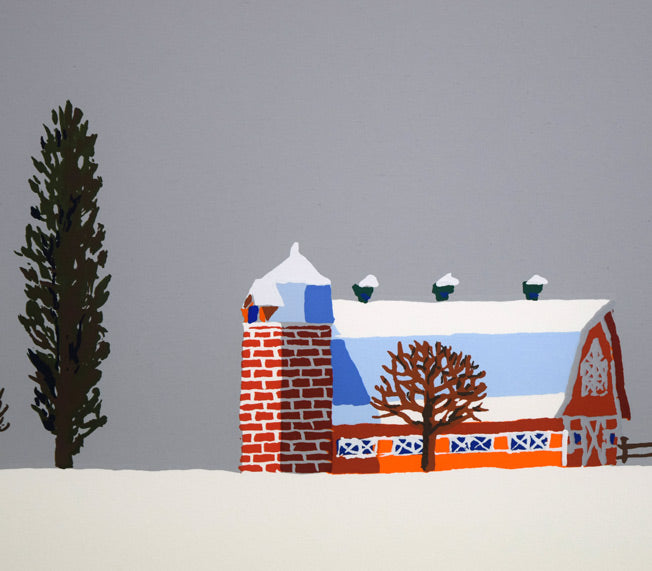 栗谷川健一「鈴の音がゆく(牧舎)」版画 拡大画像1