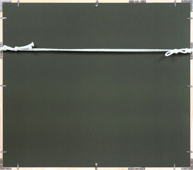 栗谷川健一「鈴の音がゆく(牧舎)」版画 額縁裏側画像