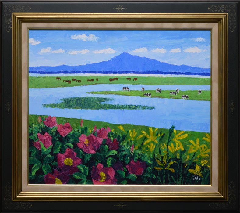 栗谷川健一「涛沸湖の初夏(北海道)」油絵・F10号