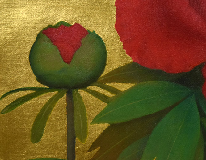 黒田悦子「紅牡丹」油絵・F4号 拡大画像2
