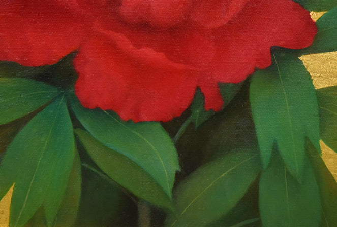 黒田悦子「紅牡丹」油絵・F4号 拡大画像3