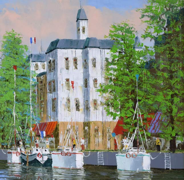 黒沢久「運河のある風景」油絵・F10号 拡大画像2