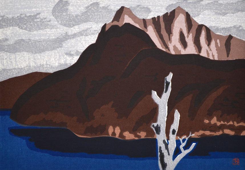 前田政雄「摩周カルデラ」木版画(自刻自摺) 拡大部分