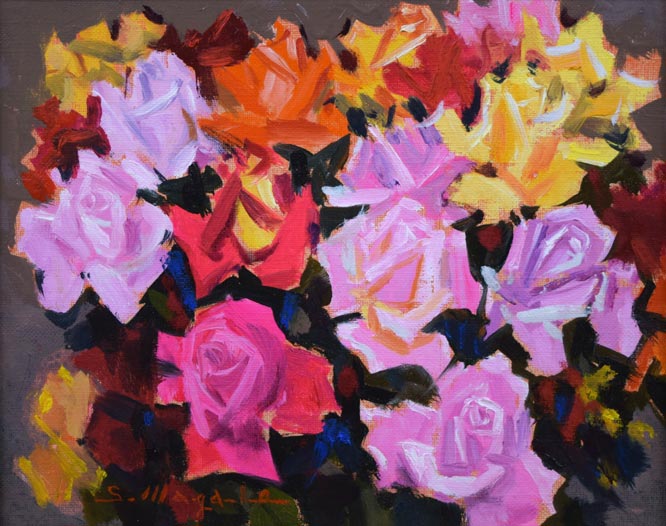 真柄修一「薔薇」油絵・F3号 作品全体拡大画像