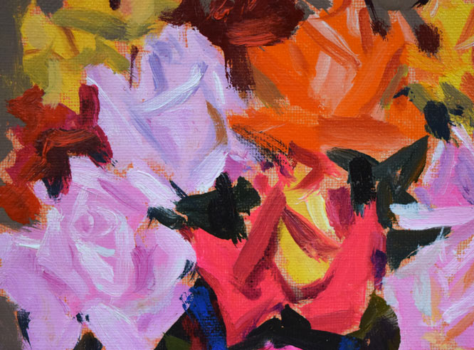 真柄修一「薔薇」油絵・F3号 拡大画像1