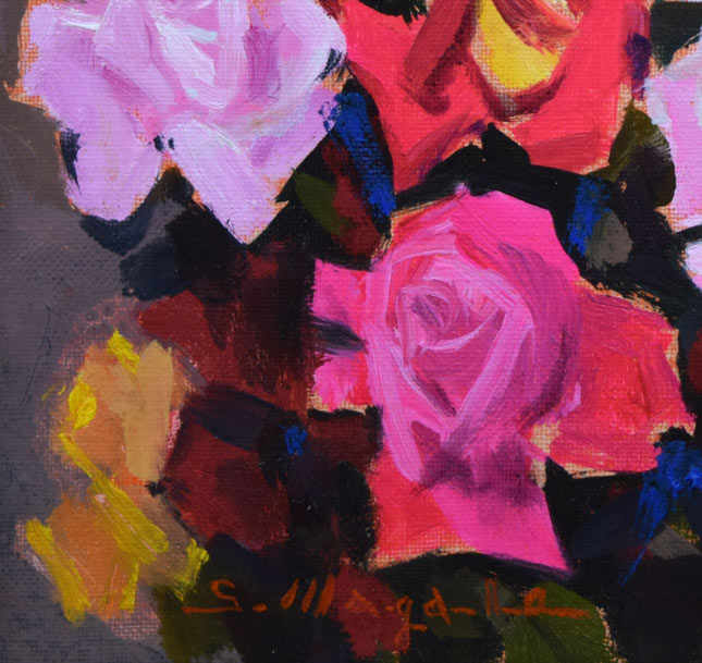 真柄修一「薔薇」油絵・F3号 拡大画像3