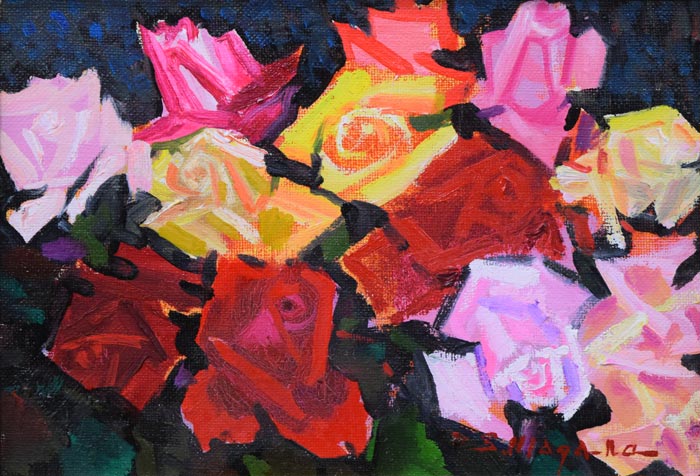 真柄修一「薔薇」油絵・SM 作品全体拡大画像