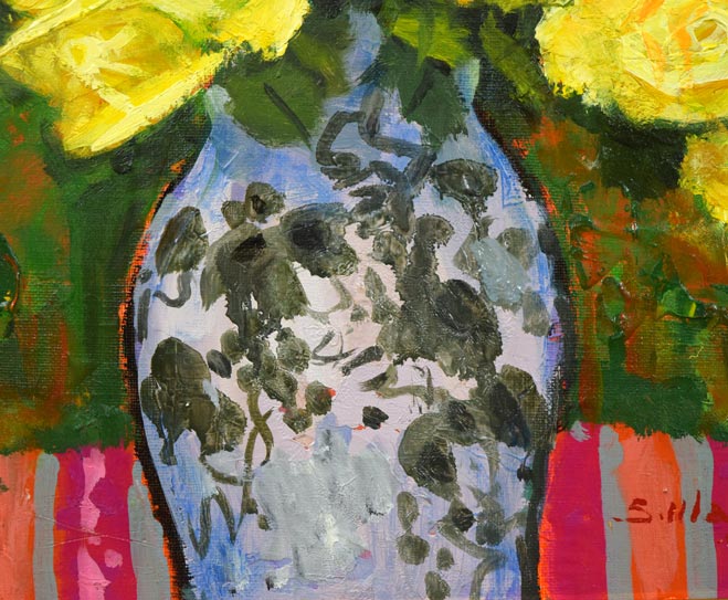 真柄修一「黄色い薔薇」油絵・S4号 拡大画像2