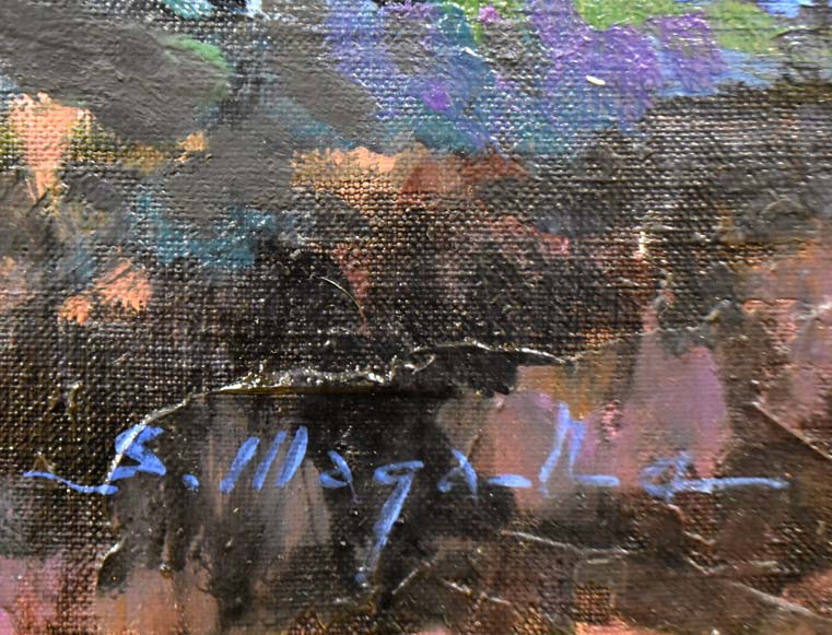 真柄修一「十勝岳」油絵・F20号 サイン部分