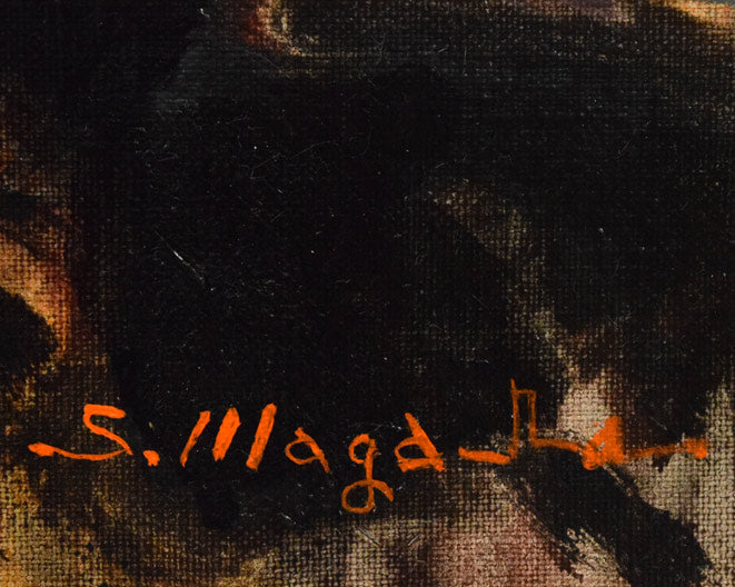 真柄修一「朝やけの羊蹄山」油絵・F6号 サイン拡大画像