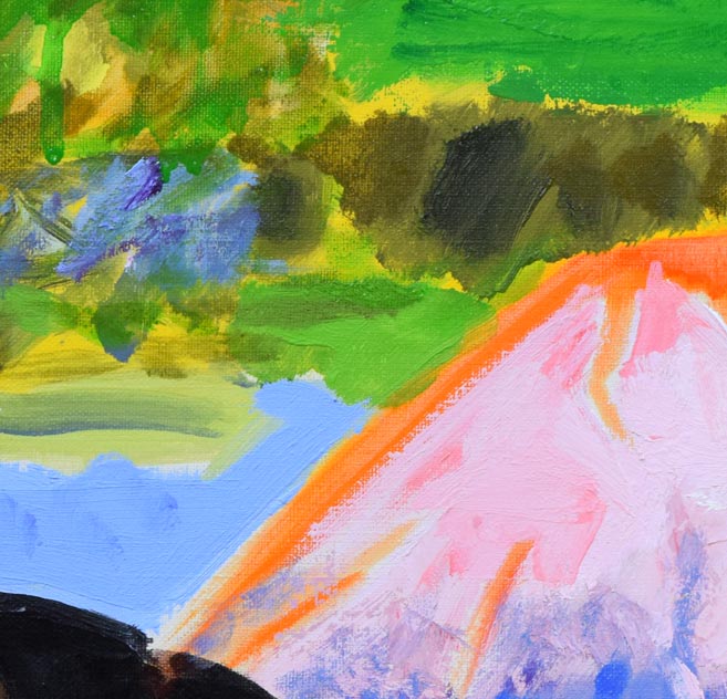 真柄修一「朝やけの羊蹄山」油絵・F6号 拡大画像1