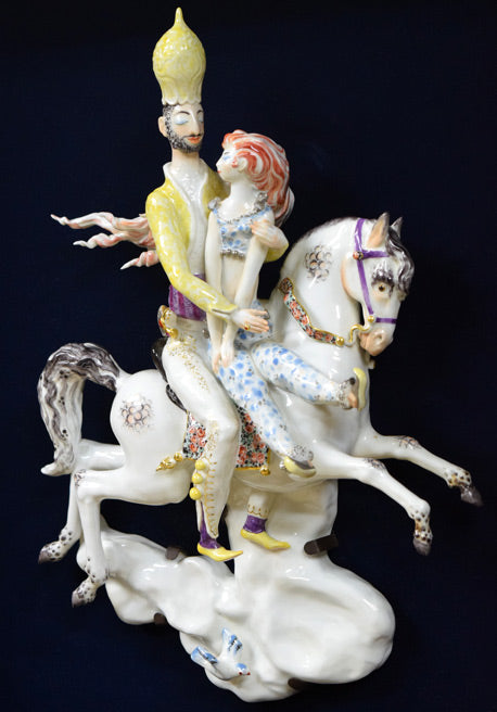 ハインツ ヴェルナー(HEINZ WERNER)「馬上のふたり(アラビアンナイト)マイセン磁器(MEISSEN)」立体陶板画額装 拡大画像3