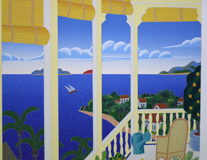 トーマス・マックナイト「グスタビア(GUSTAVIA-カリブ海小アンティル諸島)」シルクスクリーン版画 拡大画像1