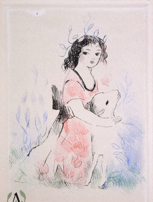 マリー ローランサン(Marie Laurencin)「子羊(小動物物語)」銅版画 作品全体画像