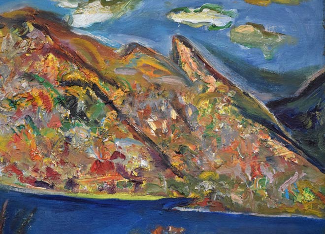 丸山妙子「モコト湖(天都山・網走)」油絵・F8号 拡大画像2