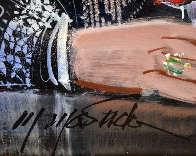 増田誠「ダイスをする王と王妃」油絵・仏F10号 サイン部分拡大画像