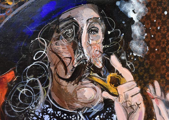 増田誠「ダイスをする王と王妃」油絵・仏F10号 拡大画像1