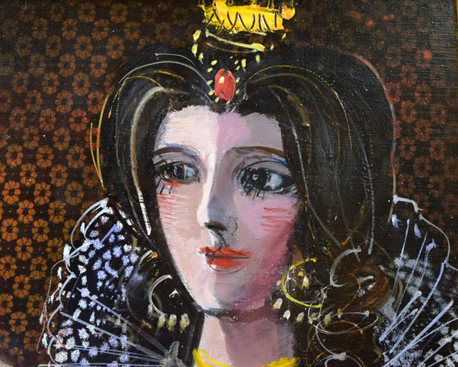 増田誠「ダイスをする王と王妃」油絵・仏F10号 拡大画像2