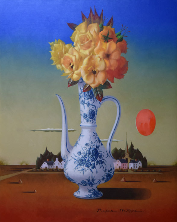 松樹路人「花と村落」油絵・F30号 全体拡大部分