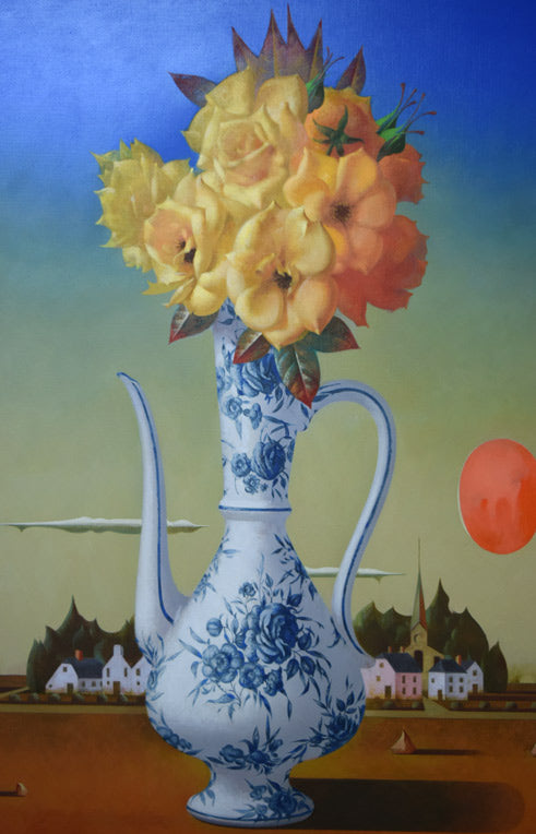 松樹路人「花と村落」油絵・F30号 拡大部分1