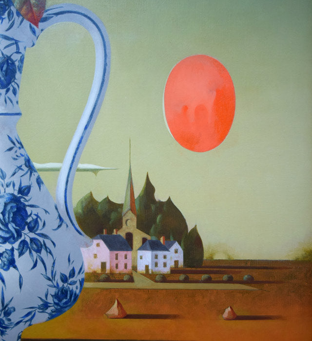 松樹路人「花と村落」油絵・F30号 拡大部分2