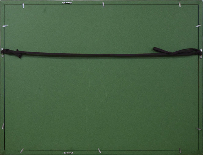 松見八百造「夕陽のハリストス教会(函館)」木版画 額縁裏側画像