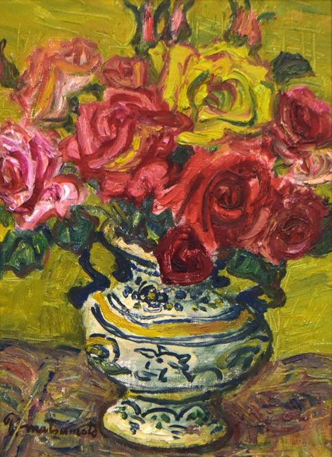 松本富太郎「薔薇」油絵・F4号 作品全体拡大画像