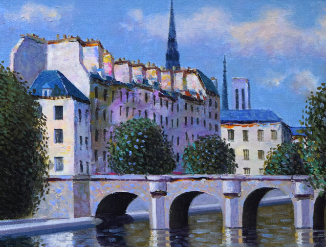 松本剛一「セーヌ河(フランス)」油絵・F4号 拡大画像1