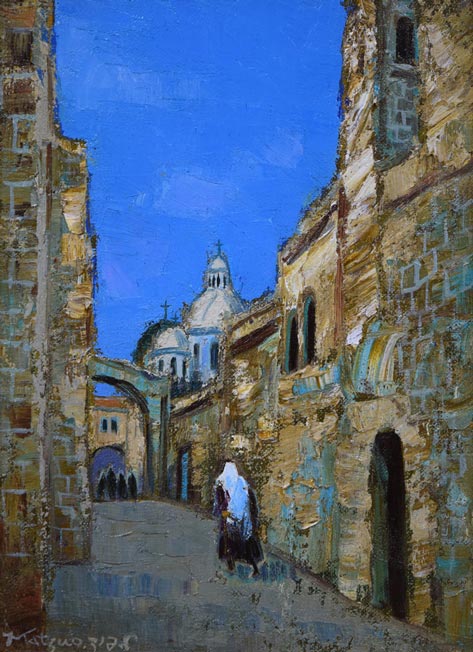 松尾洋明「ヴィアドロ・ロサ(エルサレム)」油絵・F4号 作品全体拡大画像