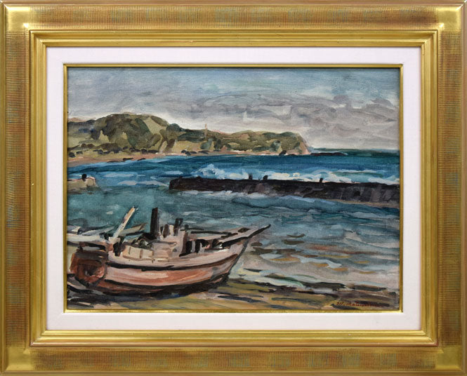 松島正幸「房州の海(御宿にて)」油絵・P8号