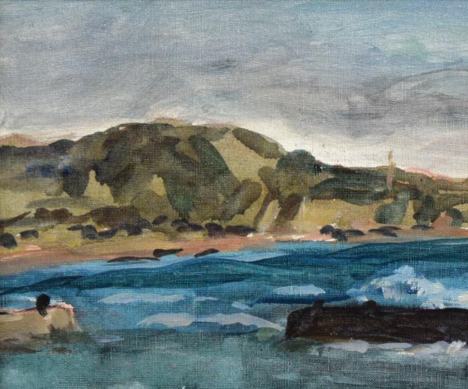 松島正幸「房州の海(御宿にて)」油絵・P8号 拡大画像1