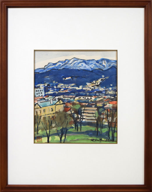 割引卸値M.Fukui 福井正夫 風景画 山の工場 アート 絵画 美術品 自然、風景画