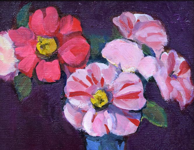 松島正幸「椿」油絵・F3号 拡大画像1