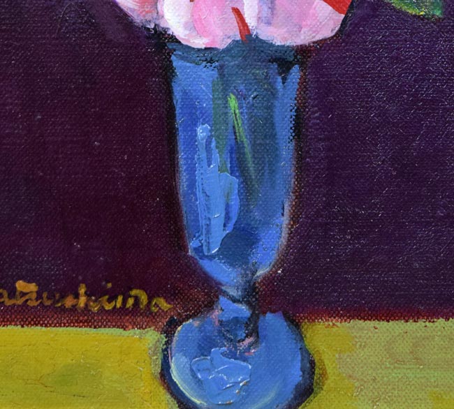 松島正幸「椿」油絵・F3号 拡大画像2